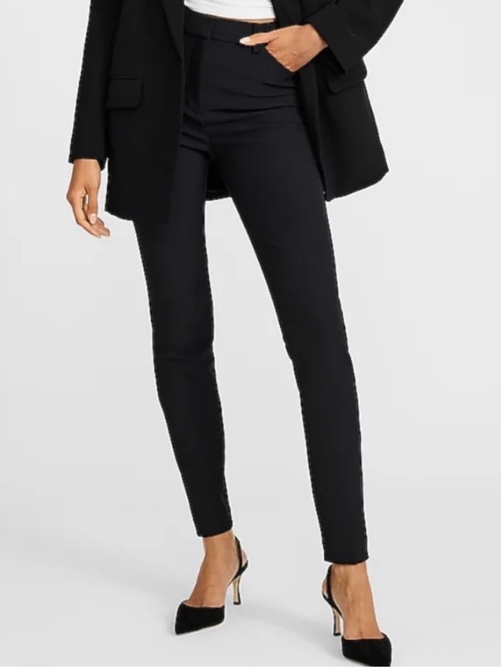 Express Skinny High Rise Stretch Dress Pants- Women's Size 14R Black - Picture 2 of 6